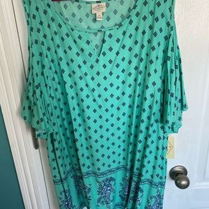 Aqua Blue Patterned Women's Top